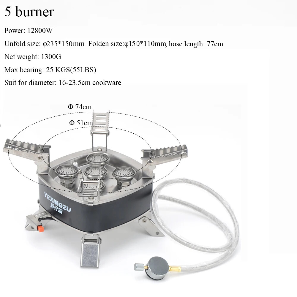5 Head Burners Portable Folding Gas Stove Outdoor Camping With Storage Bag