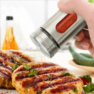 Stainless Steel Spice Shaker Rotating Camping BBQ Jar Salt Pepper Storage