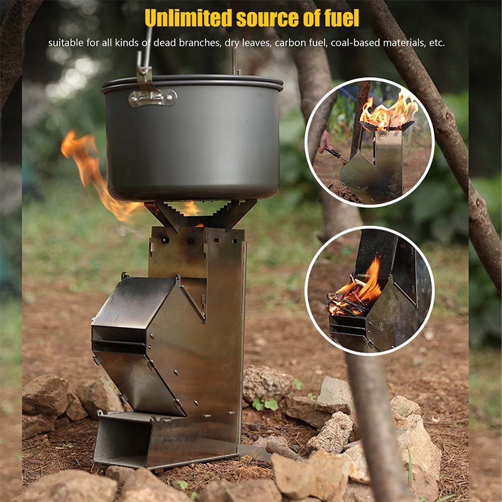 Rocket Stove Portable Wood Burning Camp Stove Stainless Steel