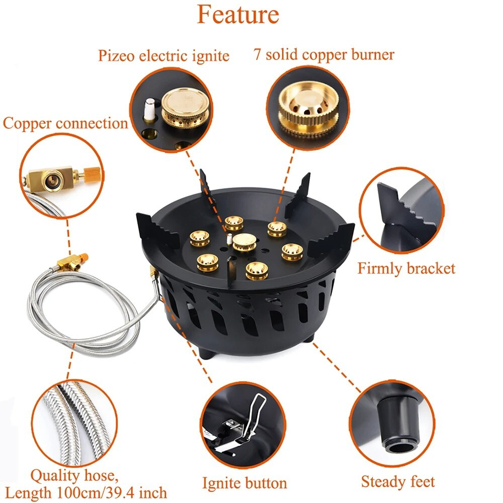 High-Performance Portable Camping Gas Stove 7-Burner with Dual Fuel Capability