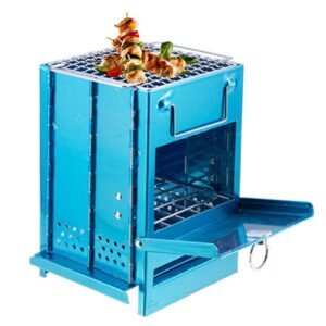 Stainless Steel Square Wood Burning Camping Stove Portable Collapsible BBQ