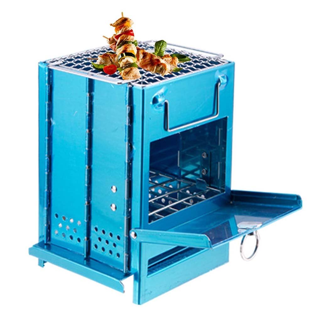 Stainless Steel Square Wood Burning Camping Stove Portable Collapsible BBQ