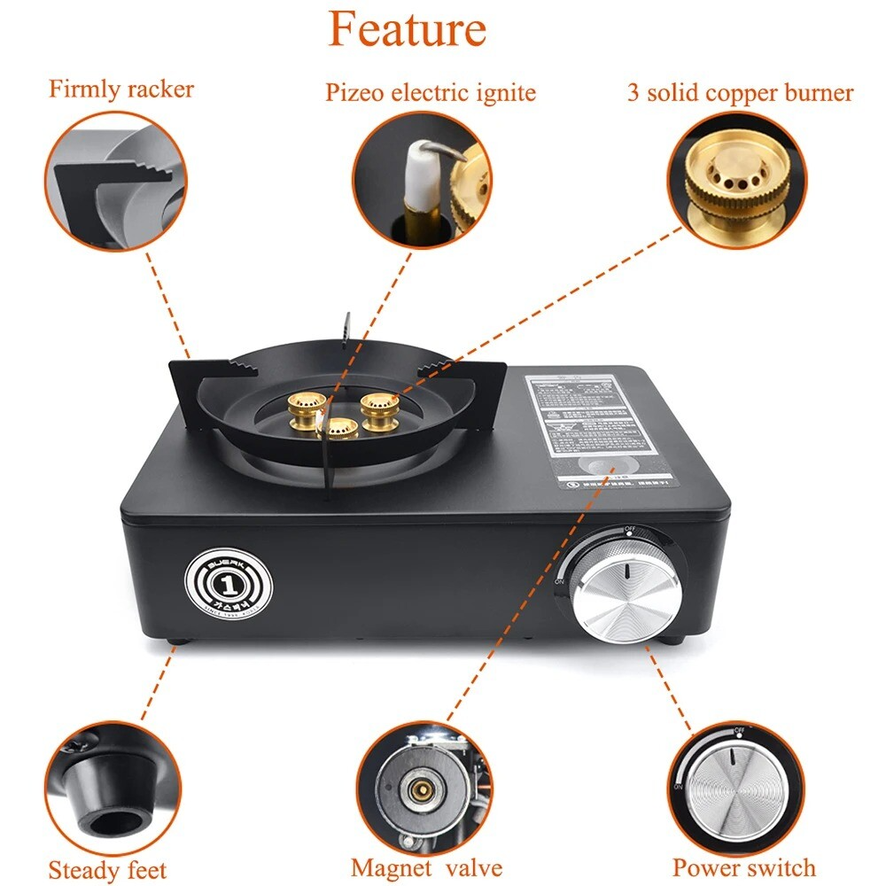 Portable High Efficiency Outdoor Camping Gas Stove Burner with Wind Shield