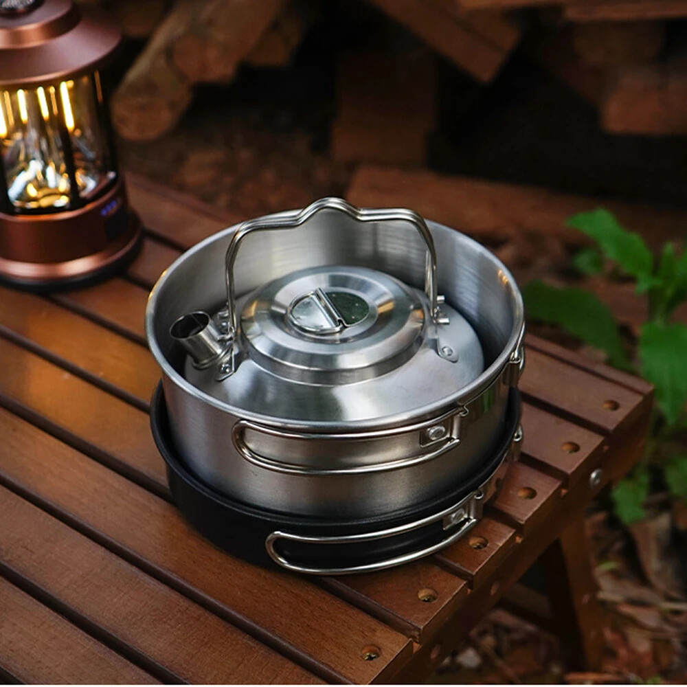 1L Stainless Steel Kettle Teapot Locking Handle Outdoor Camping Coffee Pot