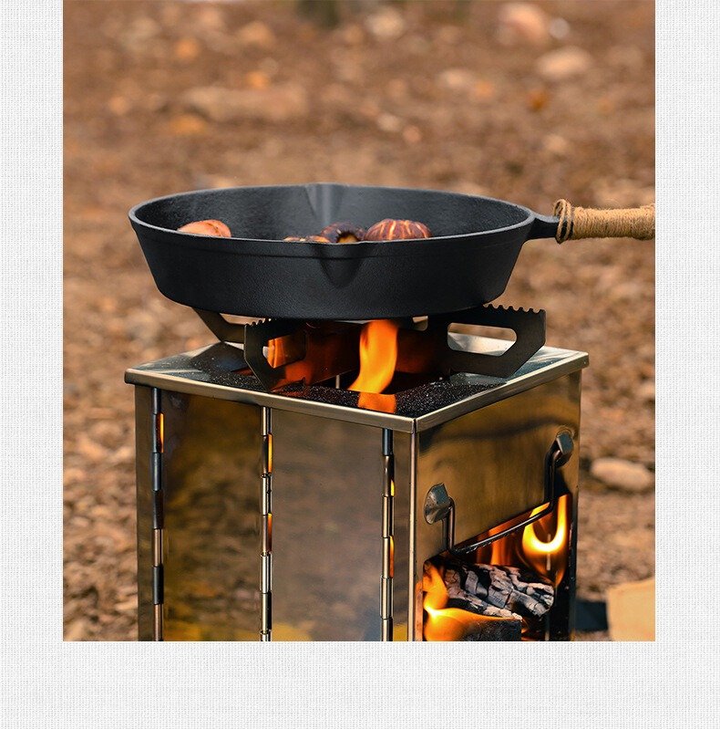 Stainless Steel Square Wood Burning Camping Stove Portable Collapsible BBQ