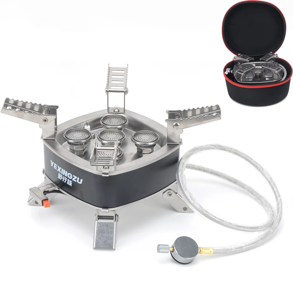 5 Head Burners Portable Folding Gas Stove Outdoor Camping With Storage Bag