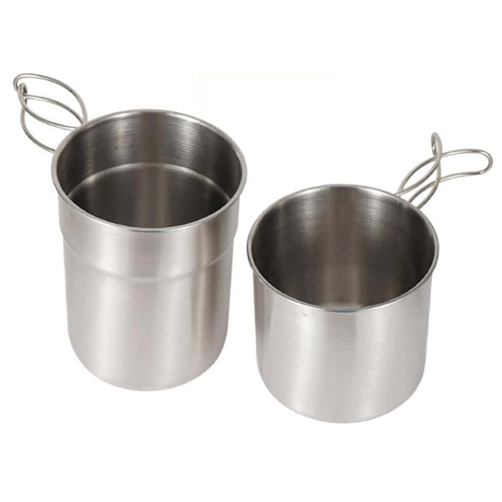 2Pcs Camping Cup Set Stainless Steel Cooking Bowl 1000ml 700ml Foldable Handle