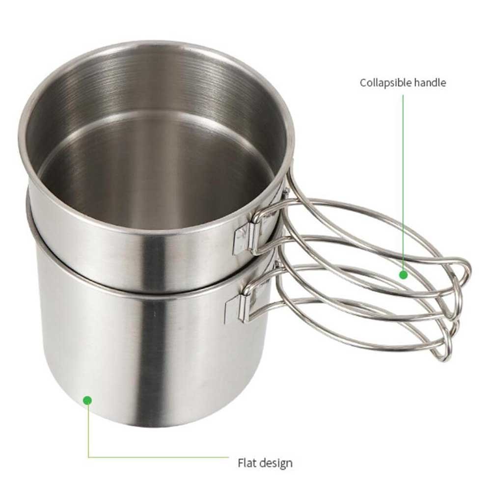 2Pcs Camping Cup Set Stainless Steel Cooking Bowl 1000ml 700ml Foldable Handle